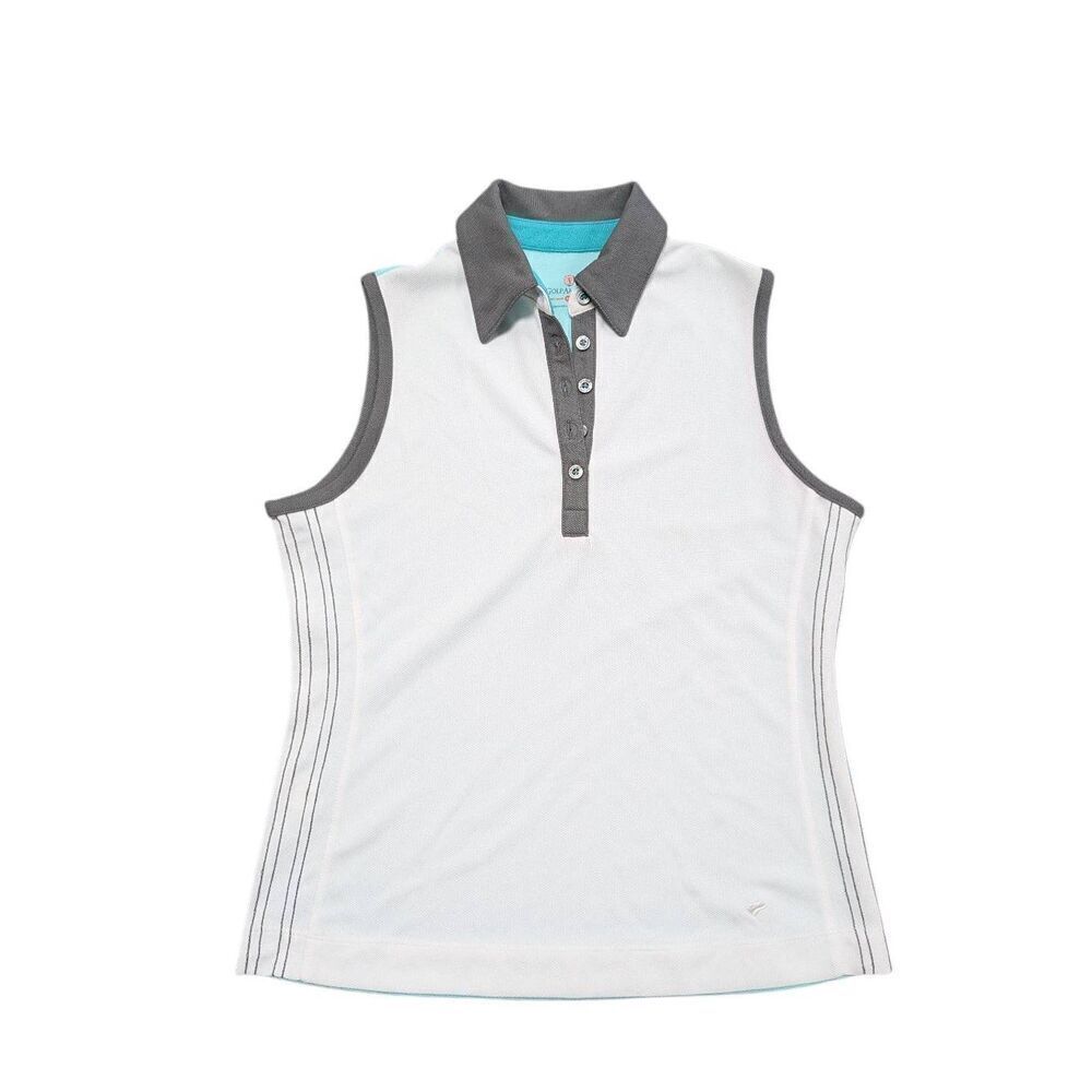 Bealls Golf America White & Gray Sleeveless Stretch Polo Shirt Women's Size Smal